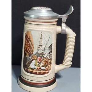 😎Building America Collection Shipbuilder‎ Beer Stein Pewter Lid Rope Handle